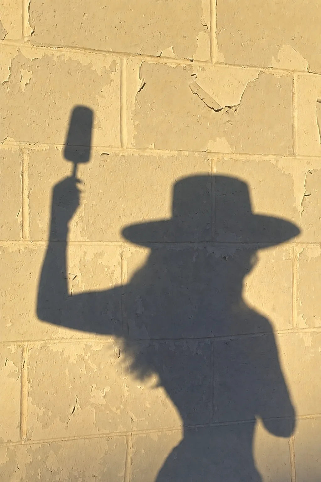A popsicle-shaped shadow on a sunlit wall