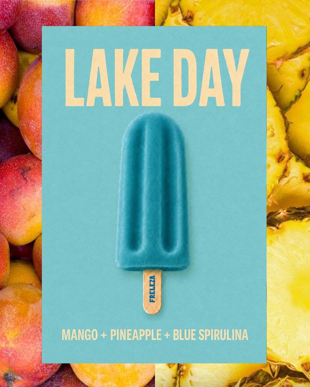 Lake Day mango pineapple and blue spirulina flavor poster